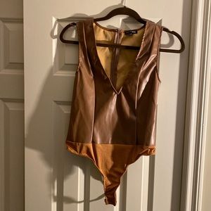 Fashion Nova Tan Faux Leather Bodysuit